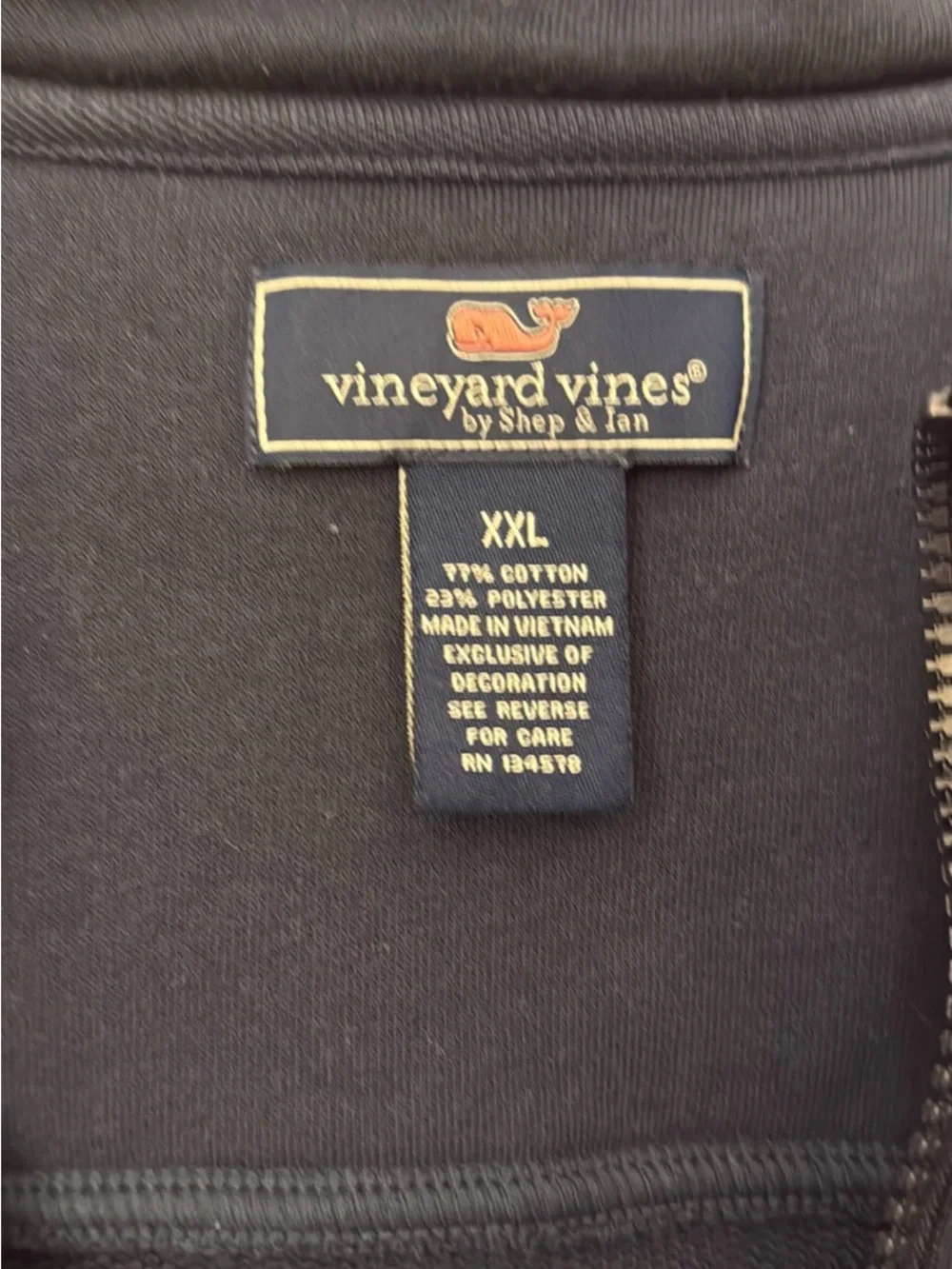 Vineyard Vines Navy Zip-Front Pullover with Orange Whale Logo